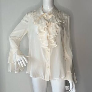 RICKI FREEMAN FOR TERI JOHN Silk Ruffled Blouse with Ruffle cuffs